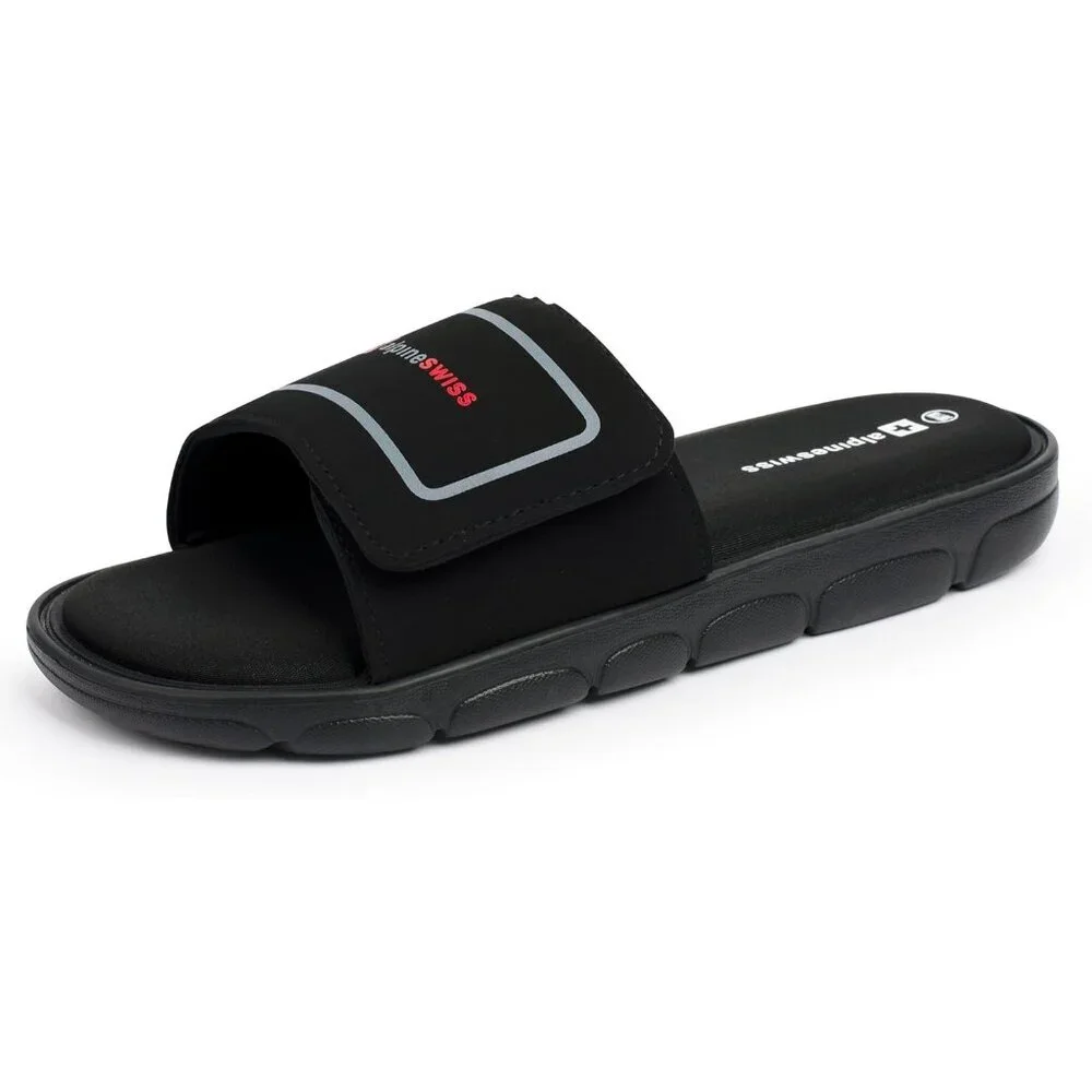 Men's Slide Sandals Black Arch Support Adjustable Strap Anti-Slip